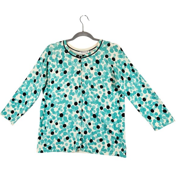 Pendleton Womens M Silk blend Polka Dot Cardigan Seafoam & Black preppy feminine - Picture 1 of 10